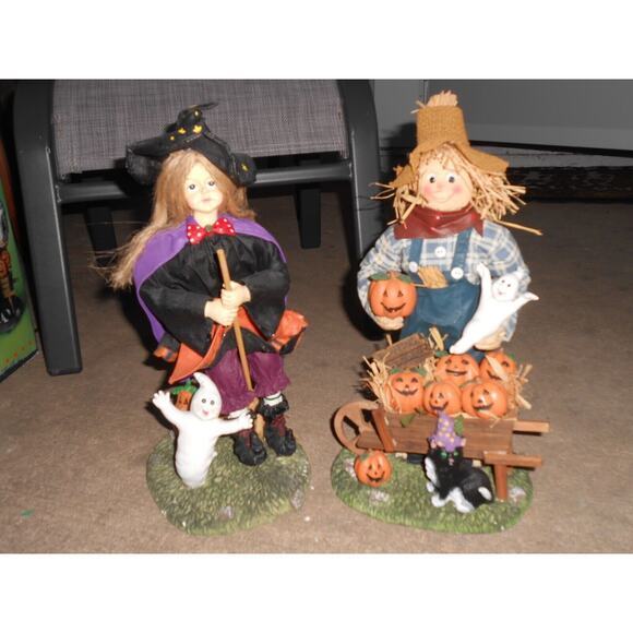 Halloween Scarecrow & Witch 13" Fabric Mache Figurines Pumpkins Ghosts Box - Picture 4 of 9